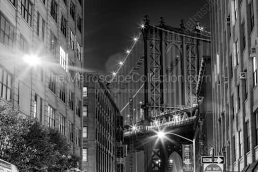 New York City Black and White Photography of Manhattan Bridge view from Washington Street in Brooklyn Manhattan Bridge view from Washington Street in Brooklyn -- New York City Black and White Photography