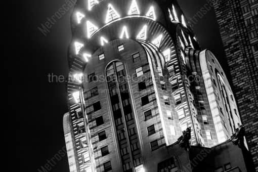 New York City Black and White Photography of The Top of the Chrysler Building at Night. The Top of the Chrysler Building at Night. -- New York City Black and White Photography