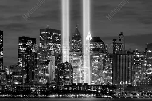 New York City Black and White Photography of The Light Beams from Lower Manhattan on the September 11 Anniversary The Light Beams from Lower Manhattan on the September 11 Anniversary -- New York City Black and White Photography