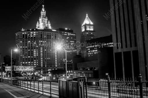 New York City Black and White Photography of Traffic from the Brooklyn Bridge Pours into Manhattan Traffic from the Brooklyn Bridge Pours into Manhattan -- New York City Black and White Photography