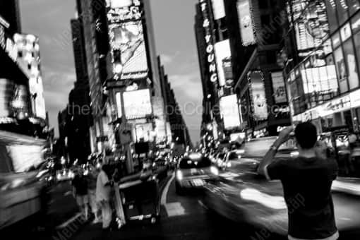 New York City Black and White Photography of A Photographer Trying to Capture Times Square A Photographer Trying to Capture Times Square -- New York City Black and White Photography