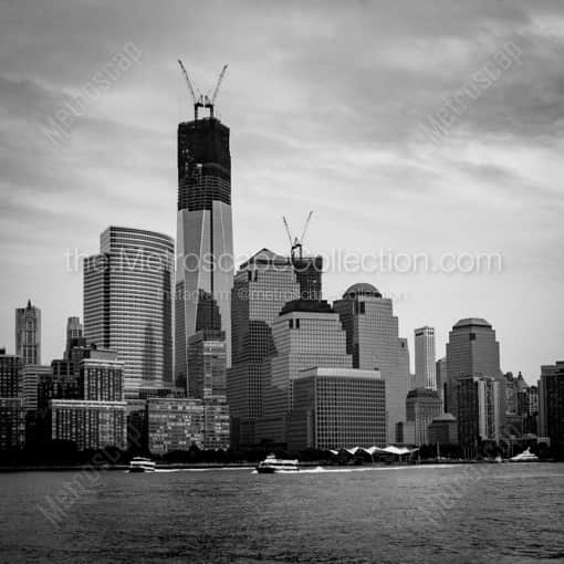 Matte Black WOOD Framed Black and White New York City Photograph: The Newly Rising Freedom Tower at World Trade Center in a Square Matte Black Wood Frame