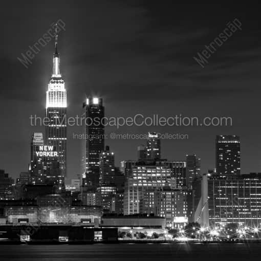 Matte Black WOOD Framed Black and White New York City Photograph: New York City at Night in a Square Matte Black Wood Frame