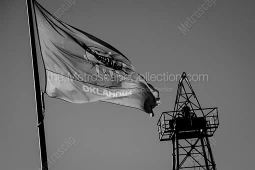 The Oklahoma Flag and Oil Derrik -- Oklahoma City Black and White Photos