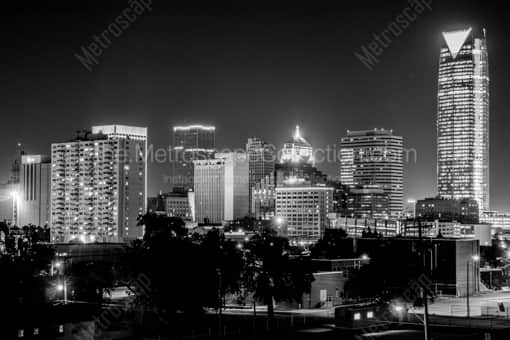 The Oklahoma City Skyline at Night -- Oklahoma City Black and White Photos