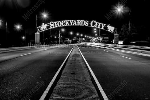 Stockyards City at Night -- Oklahoma City Black and White Photos