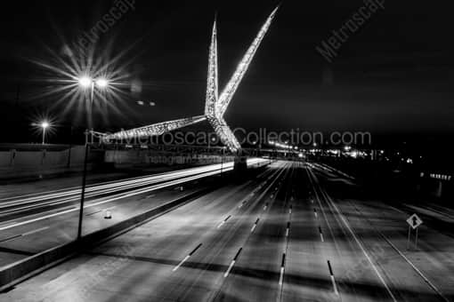 Oklahoma City Black and White Photography of The Scissortail Bridge over I-40 at Night The Scissortail Bridge over I-40 at Night -- Oklahoma City Black and White Photography