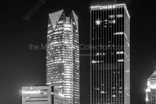 Oklahoma City Black and White Photography of The Chase Building and Devon Tower at Night The Chase Building and Devon Tower at Night -- Oklahoma City Black and White Photography