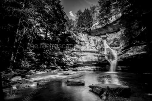 Cedar Falls in Hocking State Forest -- Old Mans Cave Black and White Photography
