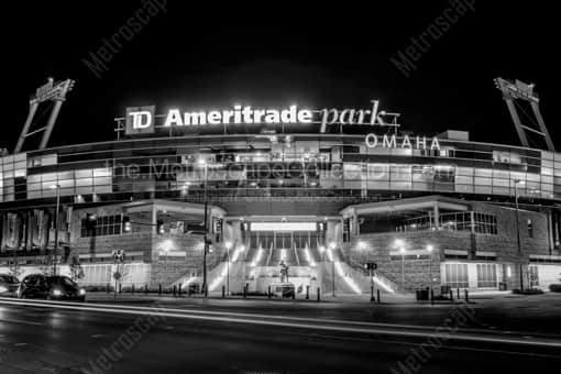 Ameritrade Stadium at Night -- Omaha Black and White Photos