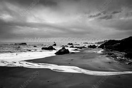 A Small Stream Reaches the Oregon Pacific -- Oregon Coast Black and White Photography