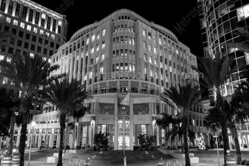 Orlando City Hall at Night -- Orlando Black and White Photography
