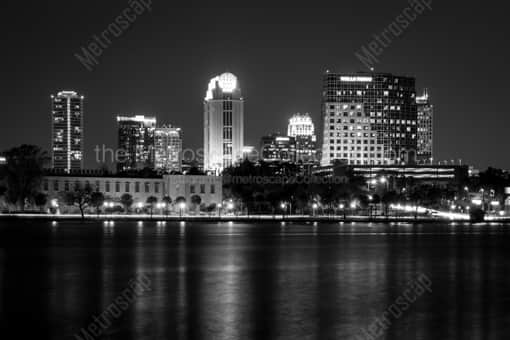 The Orlando Skyline from Lake Ivanhoe -- Orlando Black and White Photography