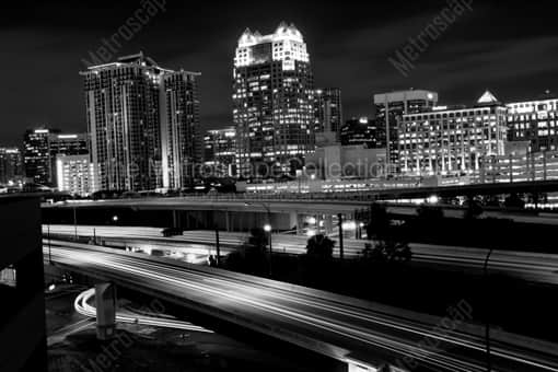 The Downtown Orlando Skyline over I-4 -- Orlando Black and White Photography