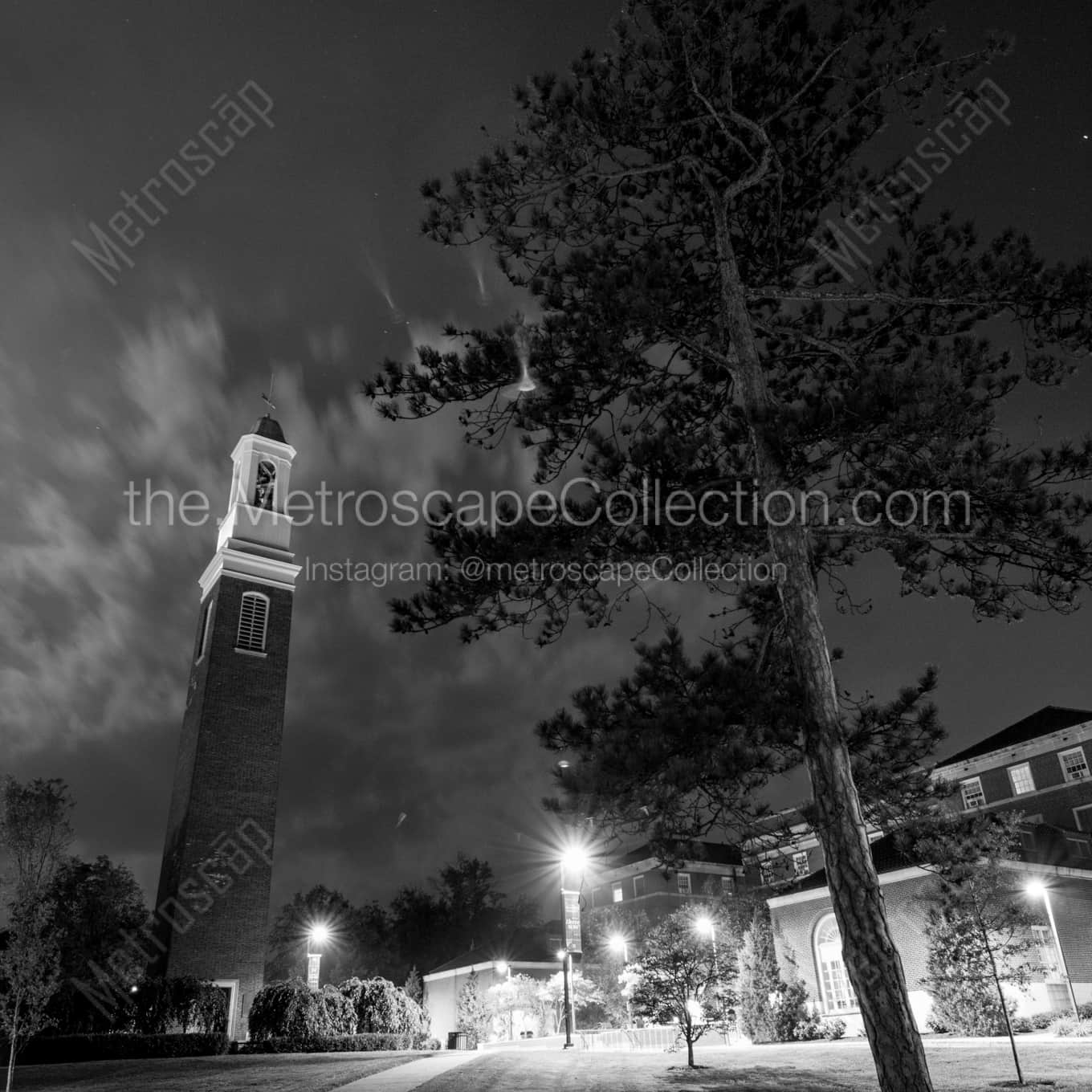 The Miami University Beta Theta Pi Bell Tower landscape black and white Photography square crop