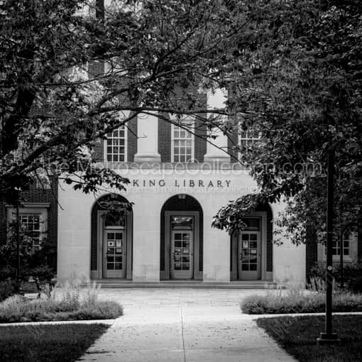 Matte Black WOOD Framed Black and White Oxford Photograph: The King Library in a Square Matte Black Wood Frame
