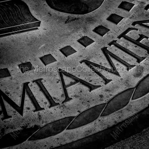 Matte Black WOOD Framed Black and White Oxford Photograph: Detail of the Miami University Seal in a Square Matte Black Wood Frame