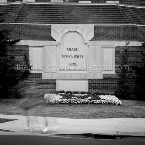 Matte Black WOOD Framed Black and White Oxford Photograph: Pedestrians Cross High Street at Pearson Hall in a Square Matte Black Wood Frame