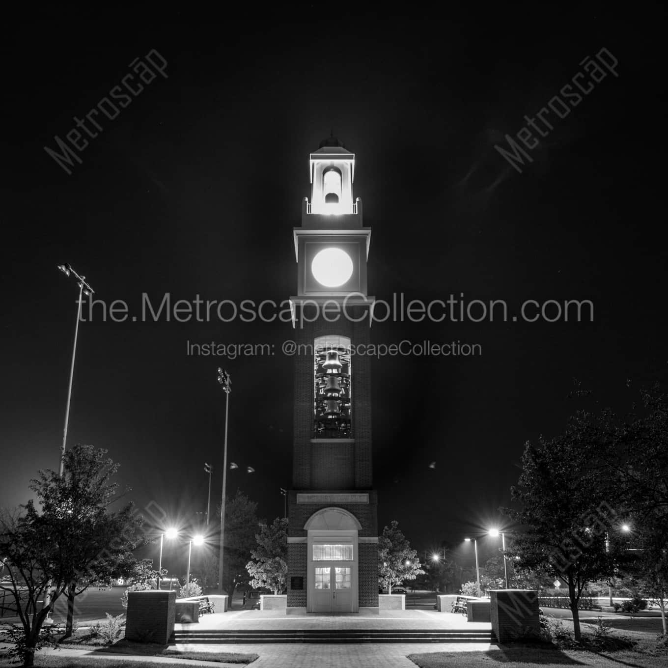 The Pulley Bell Tower at Night landscape black and white Photography square crop