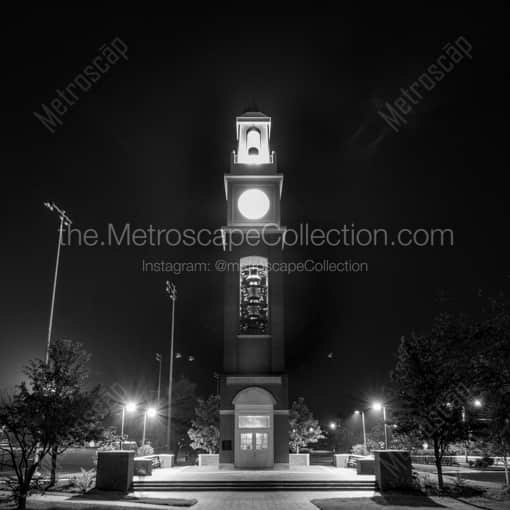 Matte Black WOOD Framed Black and White Oxford Photograph: The Pulley Bell Tower at Night in a Square Matte Black Wood Frame