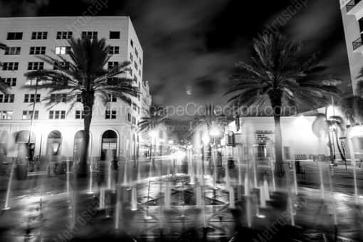Palm Beach Black and White Photography of The Triangle Fountain on Clematis Street in West Palm The Triangle Fountain on Clematis Street in West Palm -- Palm Beach Black and White Photography