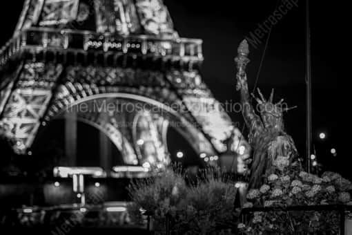 Paris Black and White Photography of A Small Statue of Liberty on the Back of a Boat on the Seine A Small Statue of Liberty on the Back of a Boat on the Seine -- Paris Black and White Photography