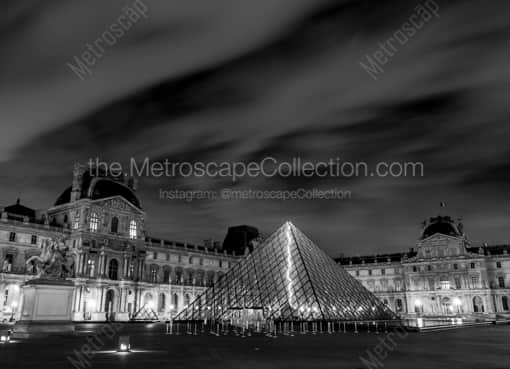 The Louvre at Night -- Paris Black and White Photography
