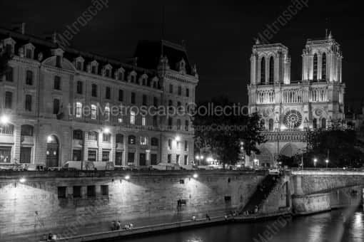 Notre Dame de Paris at Night -- Paris Black and White Photography