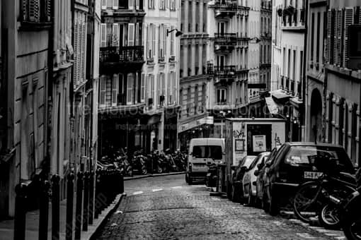 A Parisian Street on Montmartre -- Paris Black and White Photography
