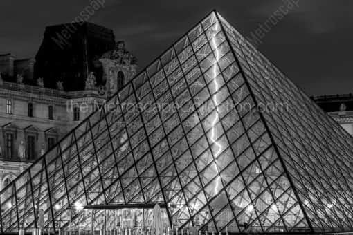 Paris Black and White Photography of A Neon Bolt of Lightening in the Louvre Pyramide A Neon Bolt of Lightening in the Louvre Pyramide -- Paris Black and White Photography