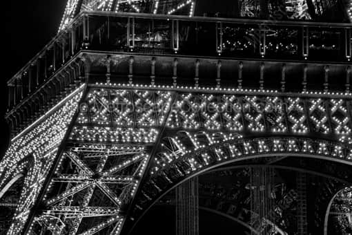 The Base of the Eiffel Tower at Night -- Paris Black and White Photography