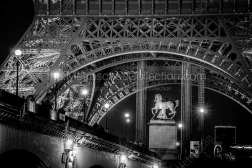 Paris Black and White Photography of The Pont d'Iena Bridge and Base of the Eiffel Tower at Night The Pont d'Iena Bridge and Base of the Eiffel Tower at Night -- Paris Black and White Photography