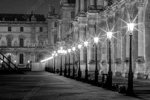 Street Lamps at the Louvre -- Paris Black and White Photography
