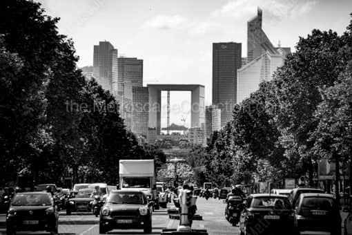 Le Defense from the Champs Elysees -- Paris Black and White Photography