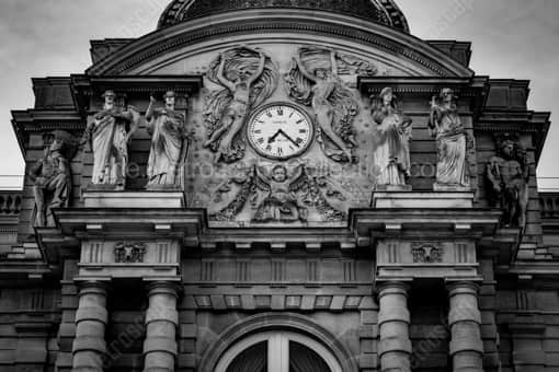 The Clock on the French Senat Building -- Paris Black and White Photography