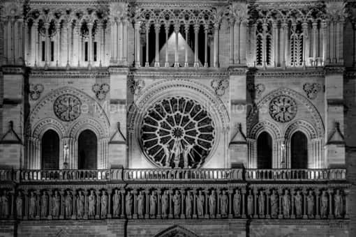 Paris Black and White Photography of The Western Facad of Notre Dame de Paris at Night The Western Facad of Notre Dame de Paris at Night -- Paris Black and White Photography