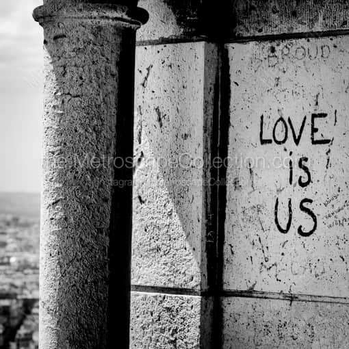 Matte Black WOOD Framed Black and White Paris Photograph: Love is Us in a Square Matte Black Wood Frame