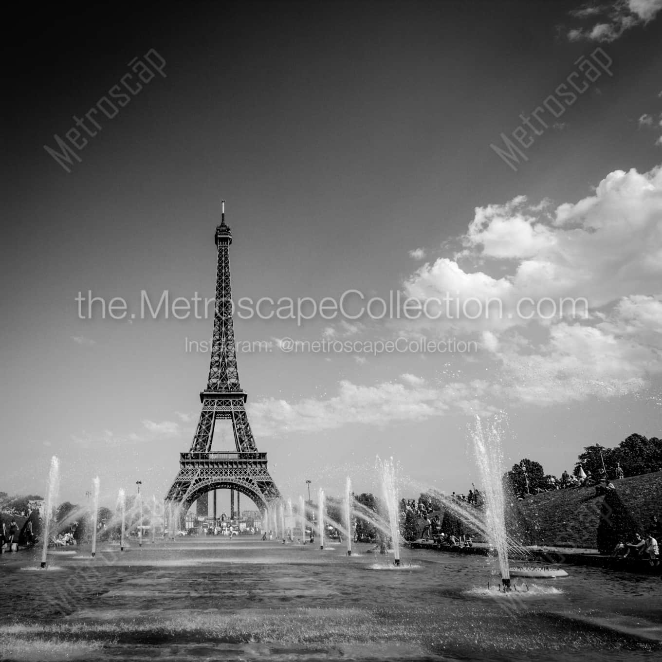 The Eiffel Tower from the Warsaw Fountain pool landscape black and white Photography The Eiffel Tower from the Warsaw Fountain pool landscape black and white Photography square crop