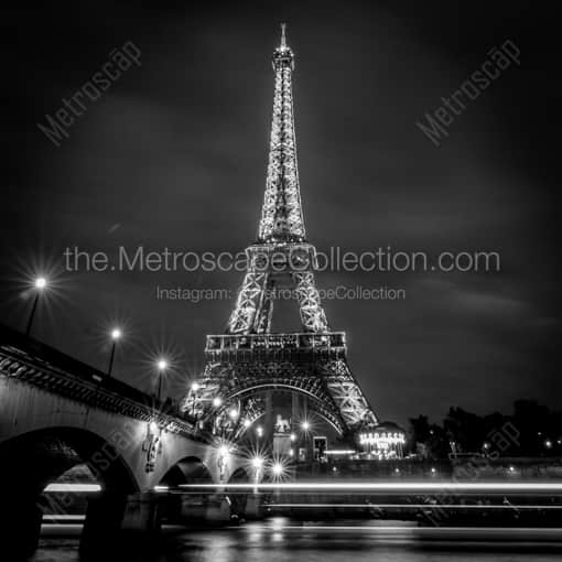 Matte Black WOOD Framed Black and White Paris Photograph: The River Seine and Eiffel Tower in a Square Matte Black Wood Frame