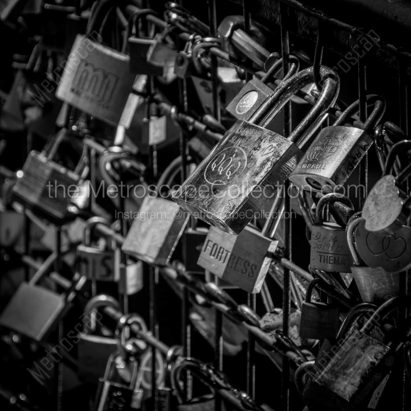 Locks on the Pont des Arts Bridge landscape black and white Photography Locks on the Pont des Arts Bridge landscape black and white Photography square crop