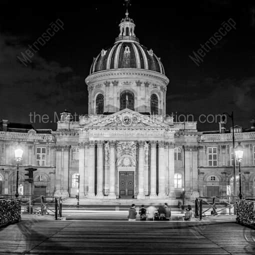 Matte Black WOOD Framed Black and White Paris Photograph: The Institut de France Building in a Square Matte Black Wood Frame