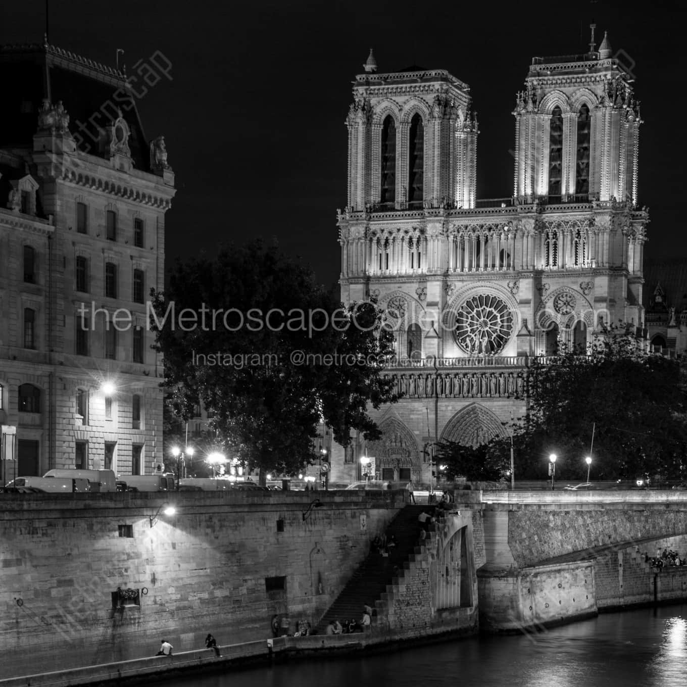 Notre Dame de Paris at Night landscape black and white Photography square crop