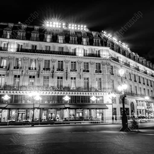 Matte Black WOOD Framed Black and White Paris Photograph: The Grande Hotel and Cafe de la Paix in a Square Matte Black Wood Frame