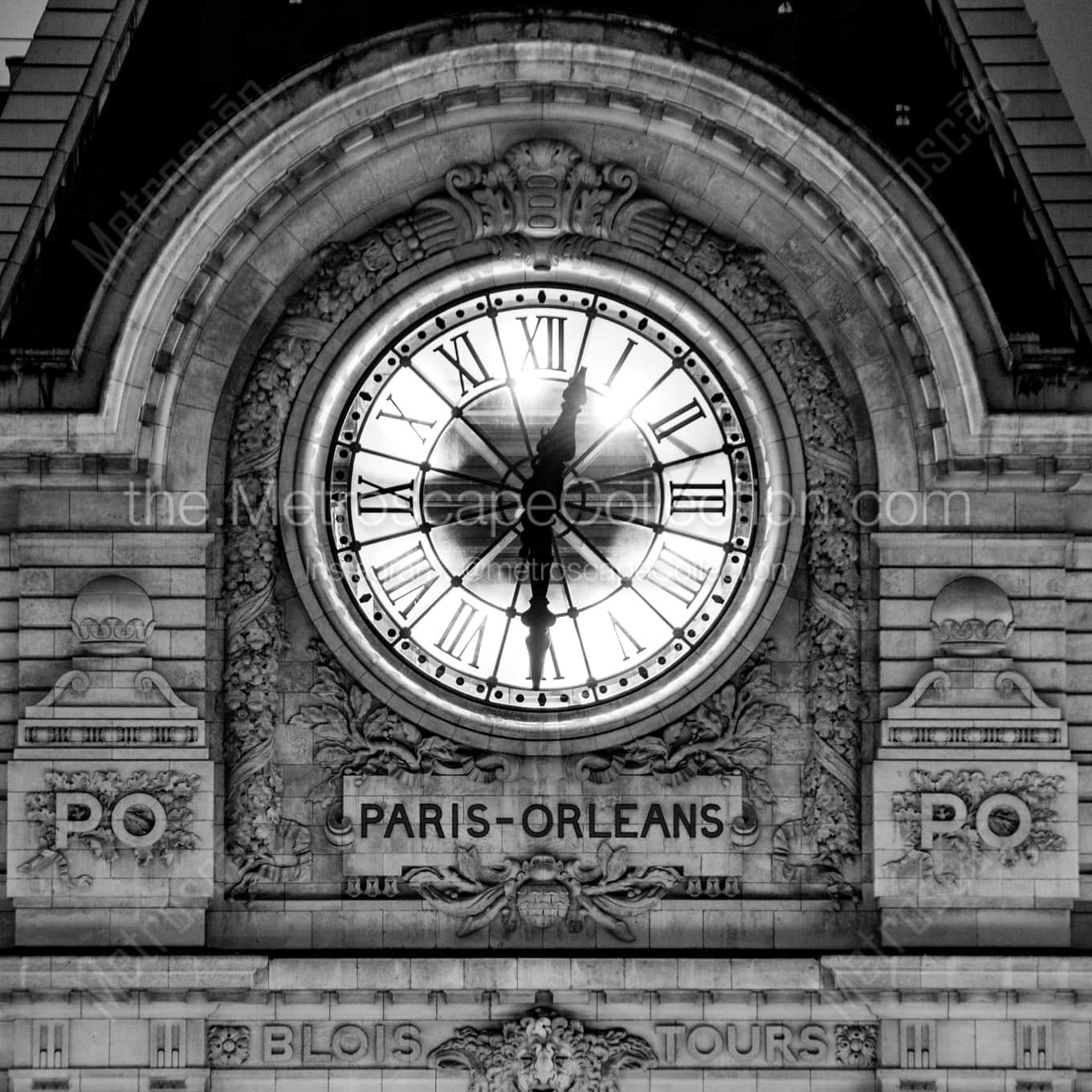 The Paris-Orleans Clock on the Musee d'Orsay landscape black and white Photography square crop