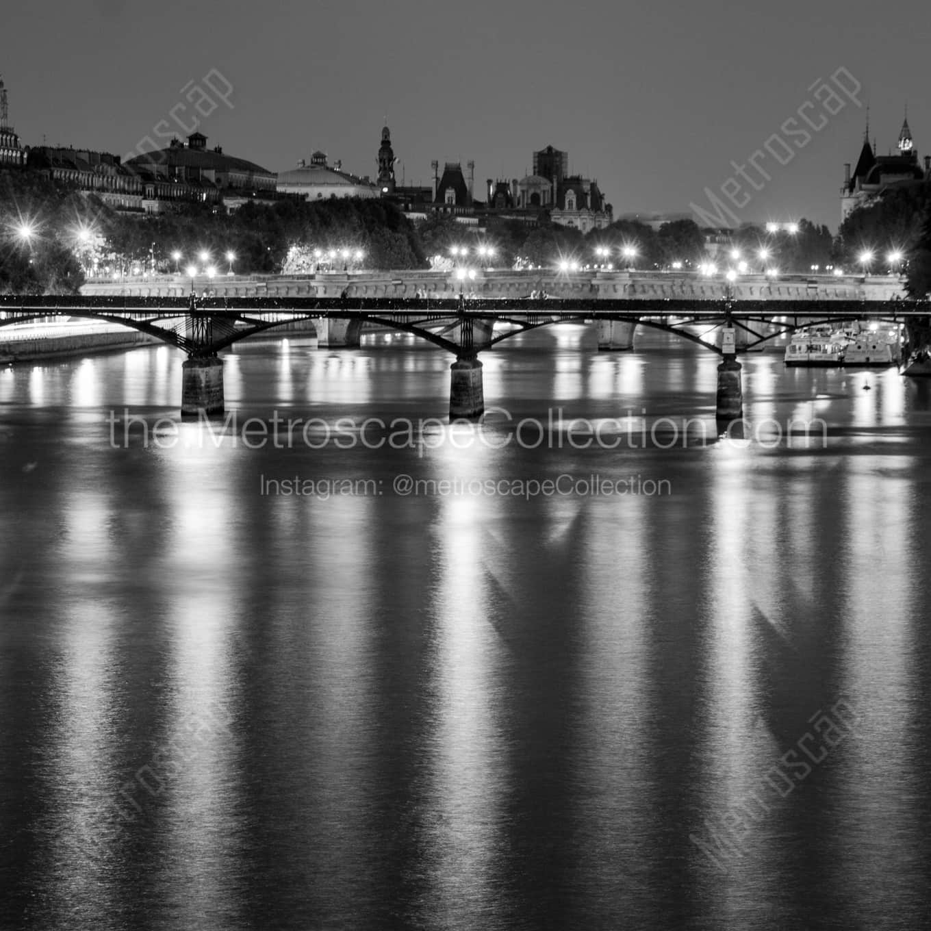 The River Seine at Night landscape black and white Photography The River Seine at Night landscape black and white Photography square crop