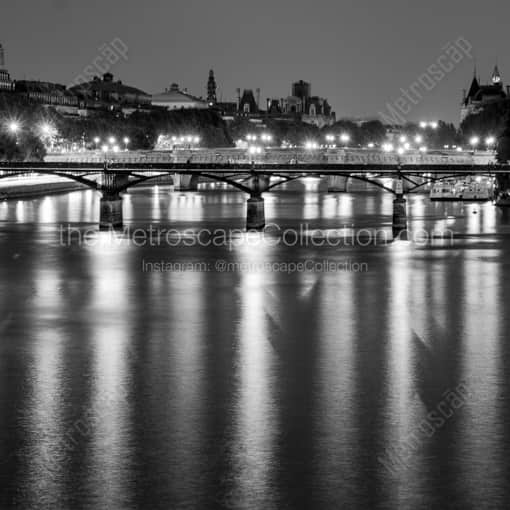 Matte Black WOOD Framed Black and White Paris Photograph: The River Seine at Night in a Square Matte Black Wood Frame