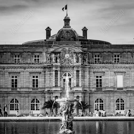 Matte Black WOOD Framed Black and White Paris Photograph: The French Senat Building in a Square Matte Black Wood Frame