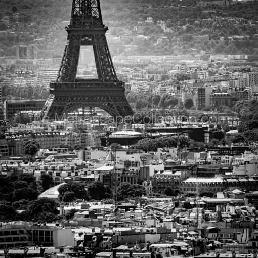 Matte Black WOOD Framed Black and White Paris Photograph: The Seventh Arrondissement from Sacre Coeur in a Square Matte Black Wood Frame