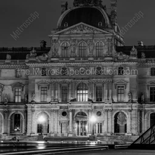 Matte Black WOOD Framed Black and White Paris Photograph: The Sully Pavilion of the Louvre in a Square Matte Black Wood Frame