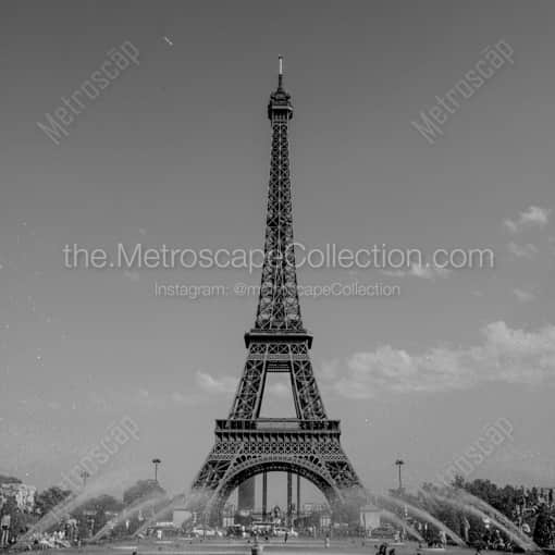 Matte Black WOOD Framed Black and White Paris Photograph: The Eiffel Tower from the Fountains in the Trocadero Gardens in a Square Matte Black Wood Frame